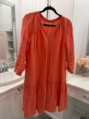 Relaxed Coral Tiered Linen Dress